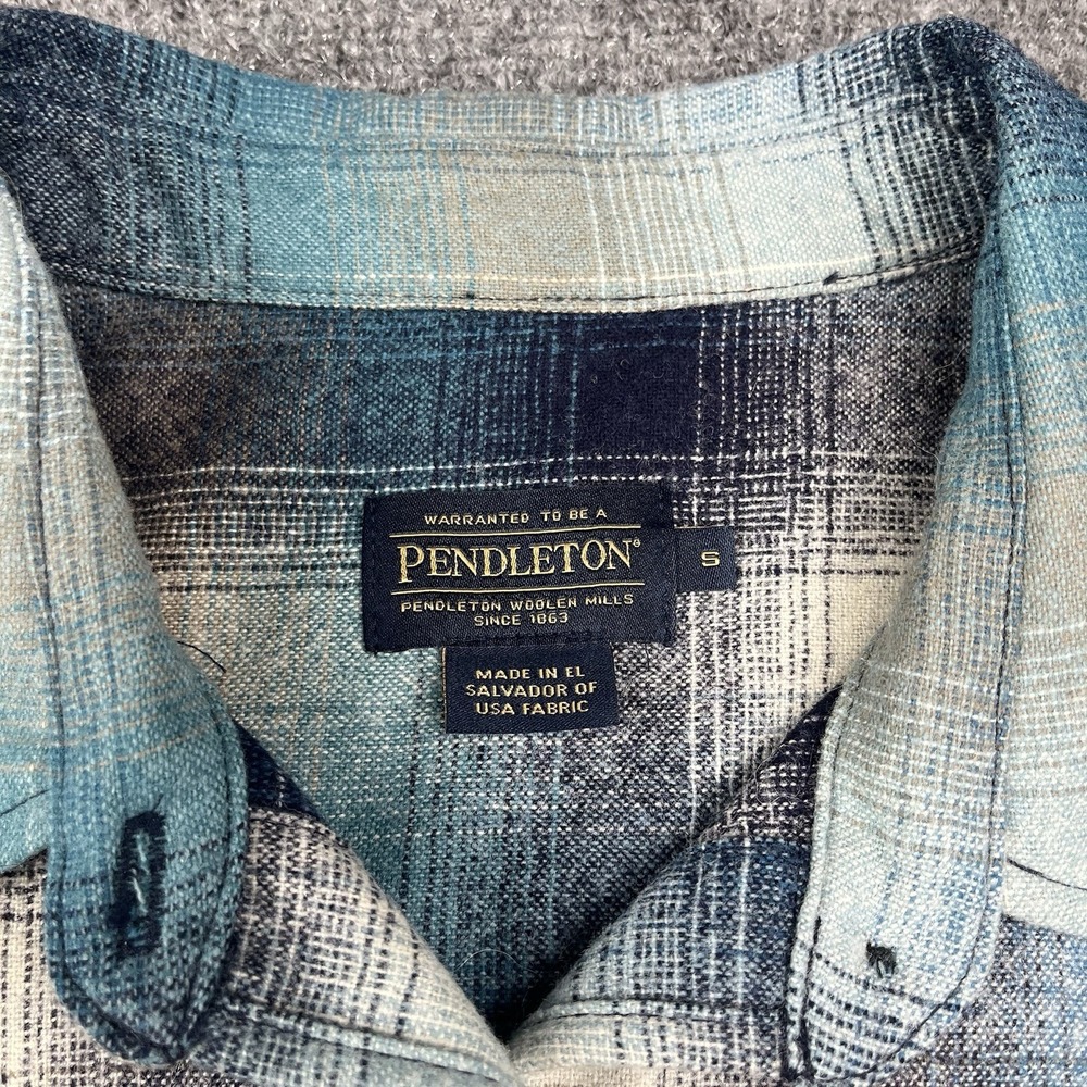Vtg Pendleton Board Shirt Men Size Small Blue White Plaid Wool Button LongSleeve - Picture 3 of 8